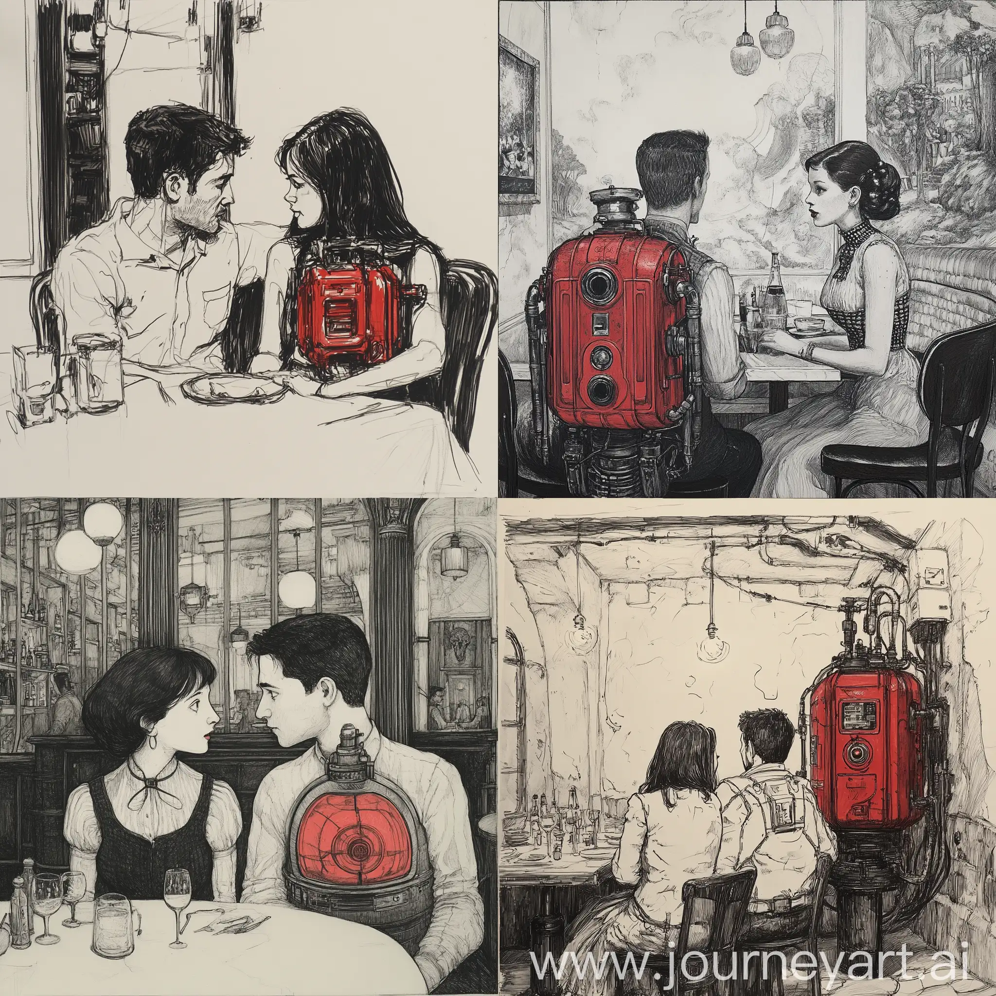 Futuristic-Couple-in-Restaurant-with-Red-Generator