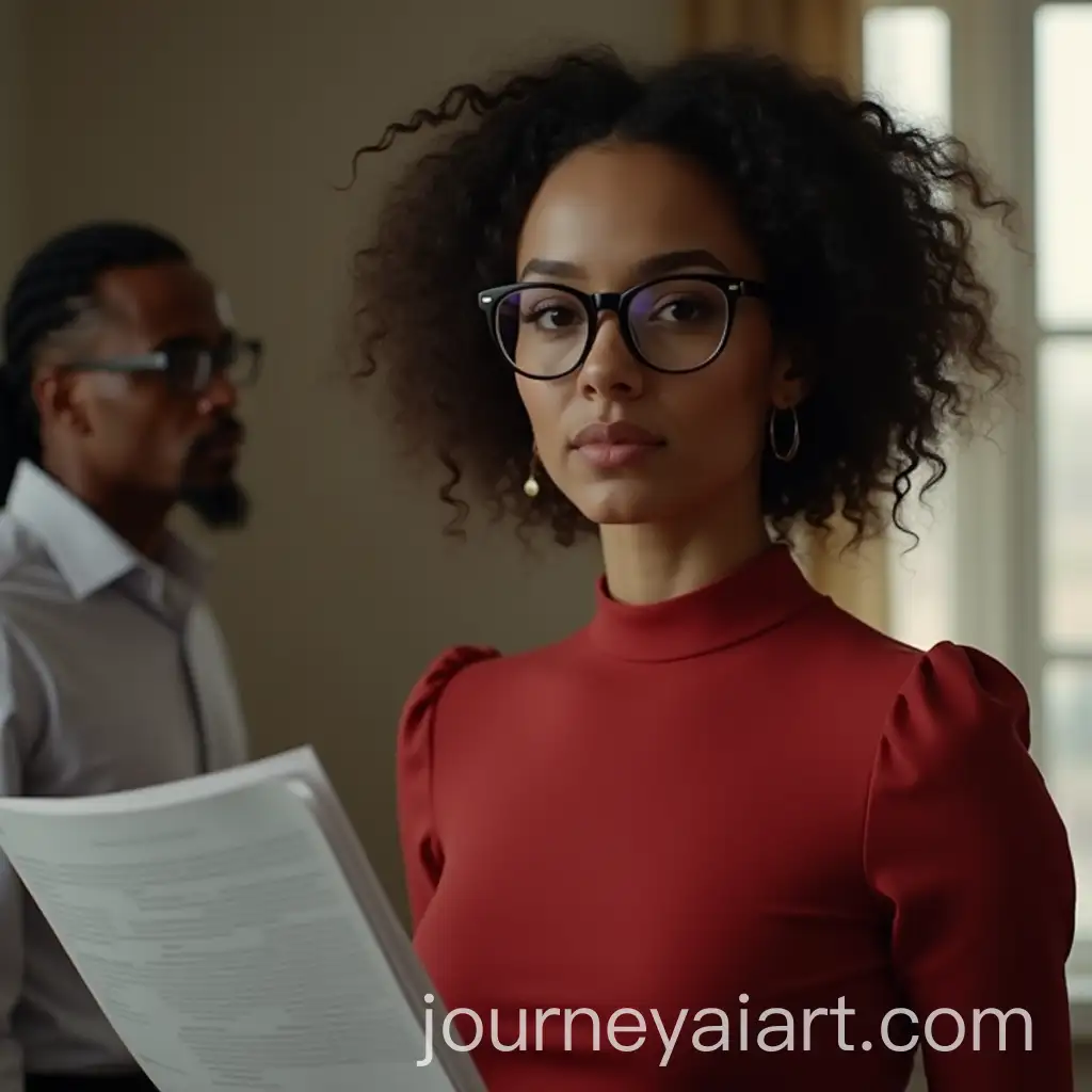 Beautiful-Woman-with-Fair-Skin-and-Curly-Hair-Holding-Documents-in-Office-Setting