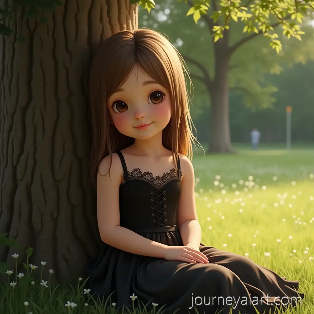 Young-Girl-Resting-Against-Tree-in-Serene-Summer-Park