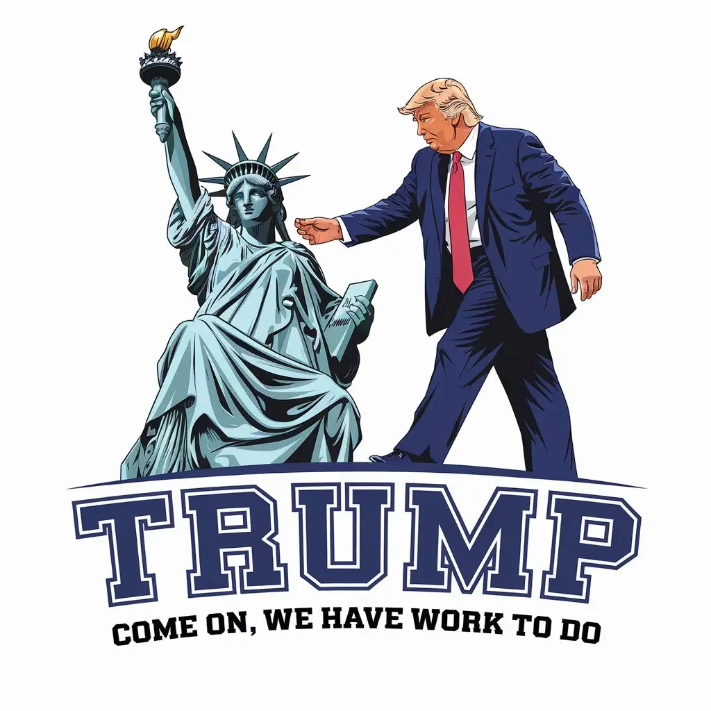 LOGO Design for Trump Statue of Liberty with Donald Trump Helping Educational Theme with Motivational Quote