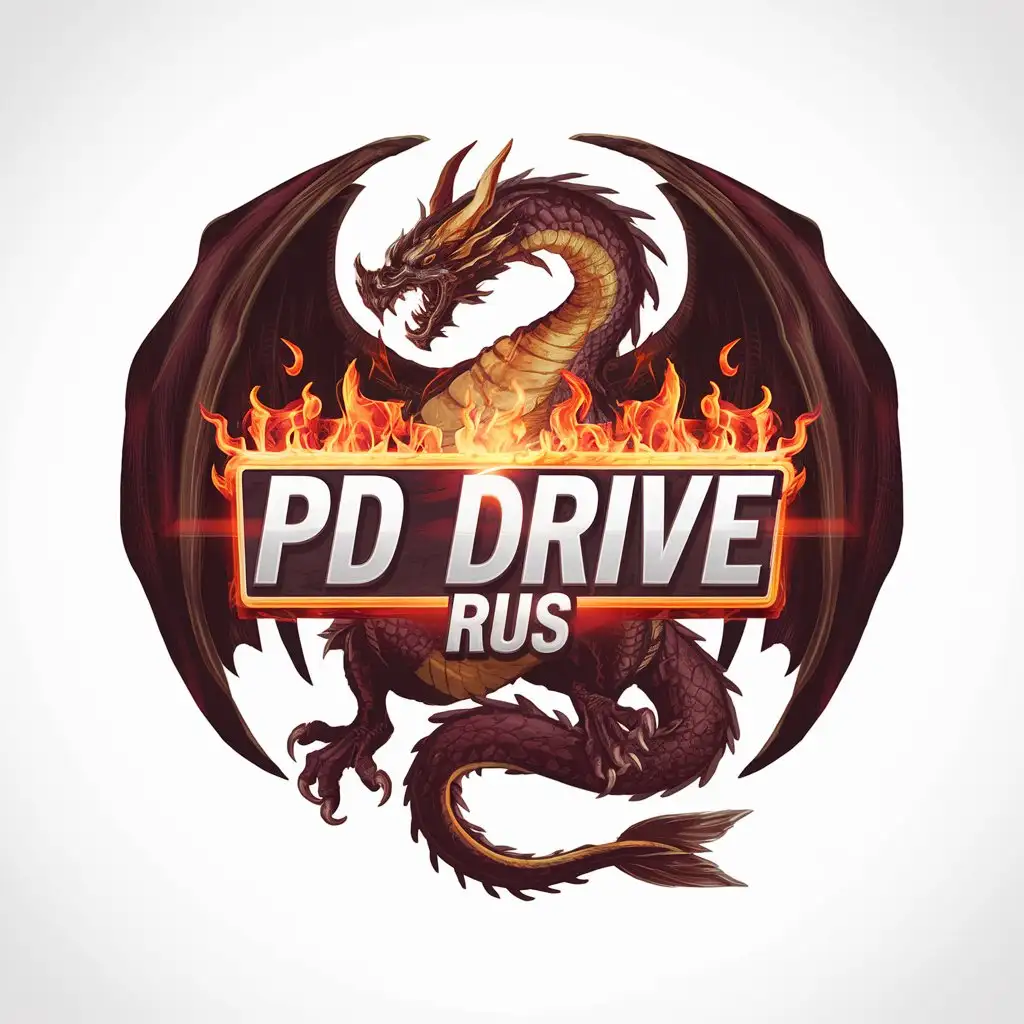 LOGO Design for PD Drive Rus Dark Dragon Fire Evil Inscription 4K Realistic Vector