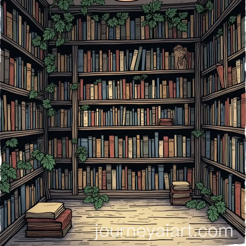HandDrawn-Library-Background-with-Bold-Black-Pen-and-Muted-Colors