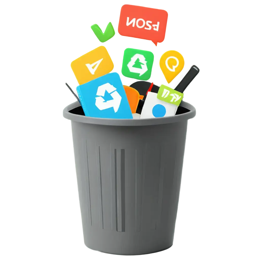 Trendy-Flat-Information-Icons-Going-into-a-Garbage-Basket-PNG-Image-Enhance-Visual-Communication