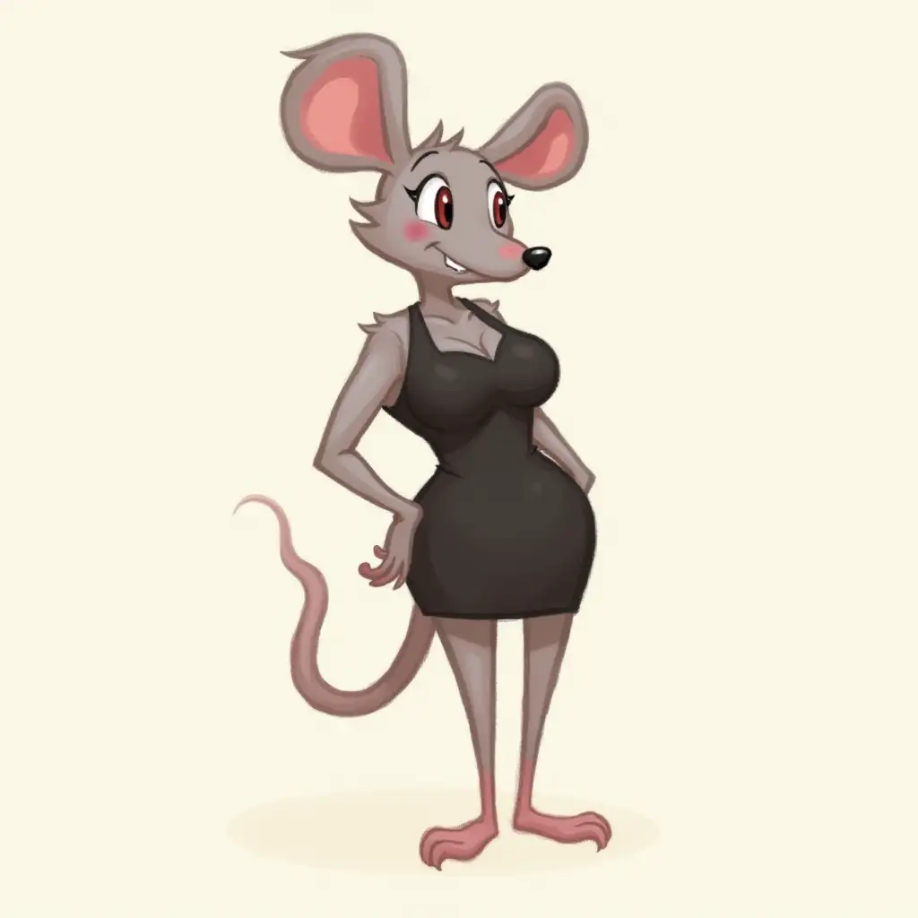 Furry rat, big bust, thin waist, long legs, form-fitting dress, digital art, 2D, digital drawing, stylization