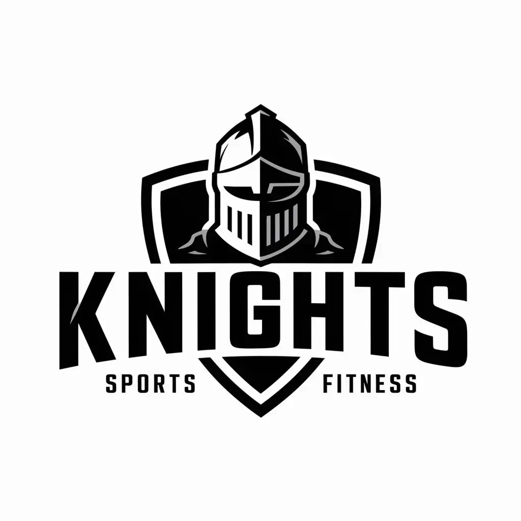 a logo design,with the text "knights", main symbol:knight helmet in front of a shield,Moderate,be used in Sports Fitness industry,clear background