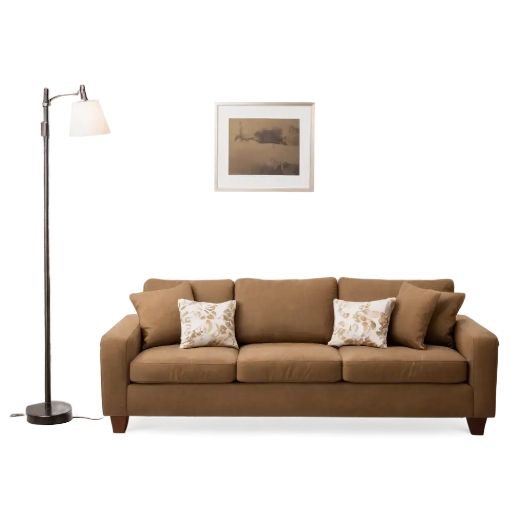 Stylish-Sofa-with-Pole-Lamp-and-Picture-Frame-PNG-for-Interior-Design-Inspiration