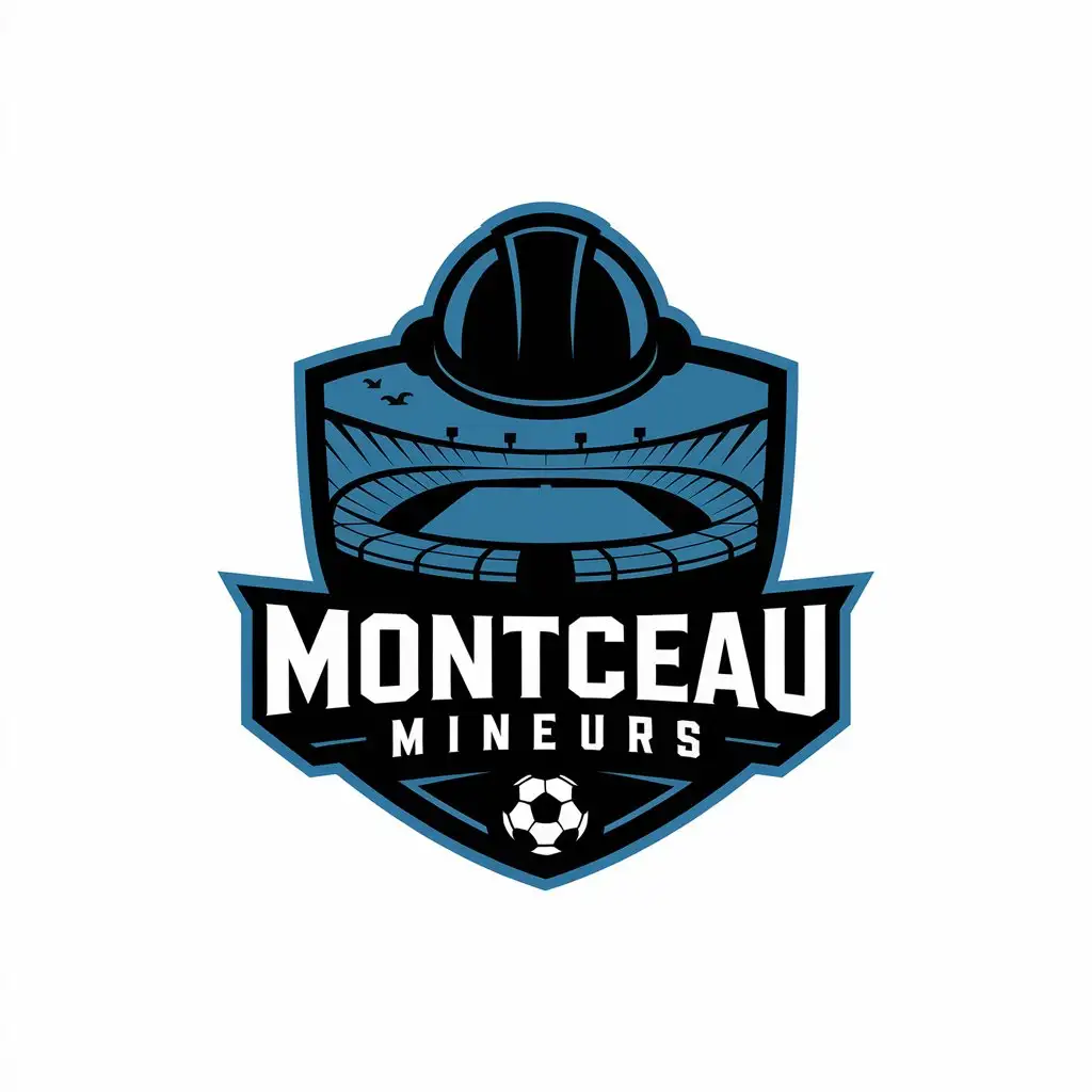 LOGO Design For MONTCEAU MINEURS Dynamic Black and Blue Soccer Ball Theme