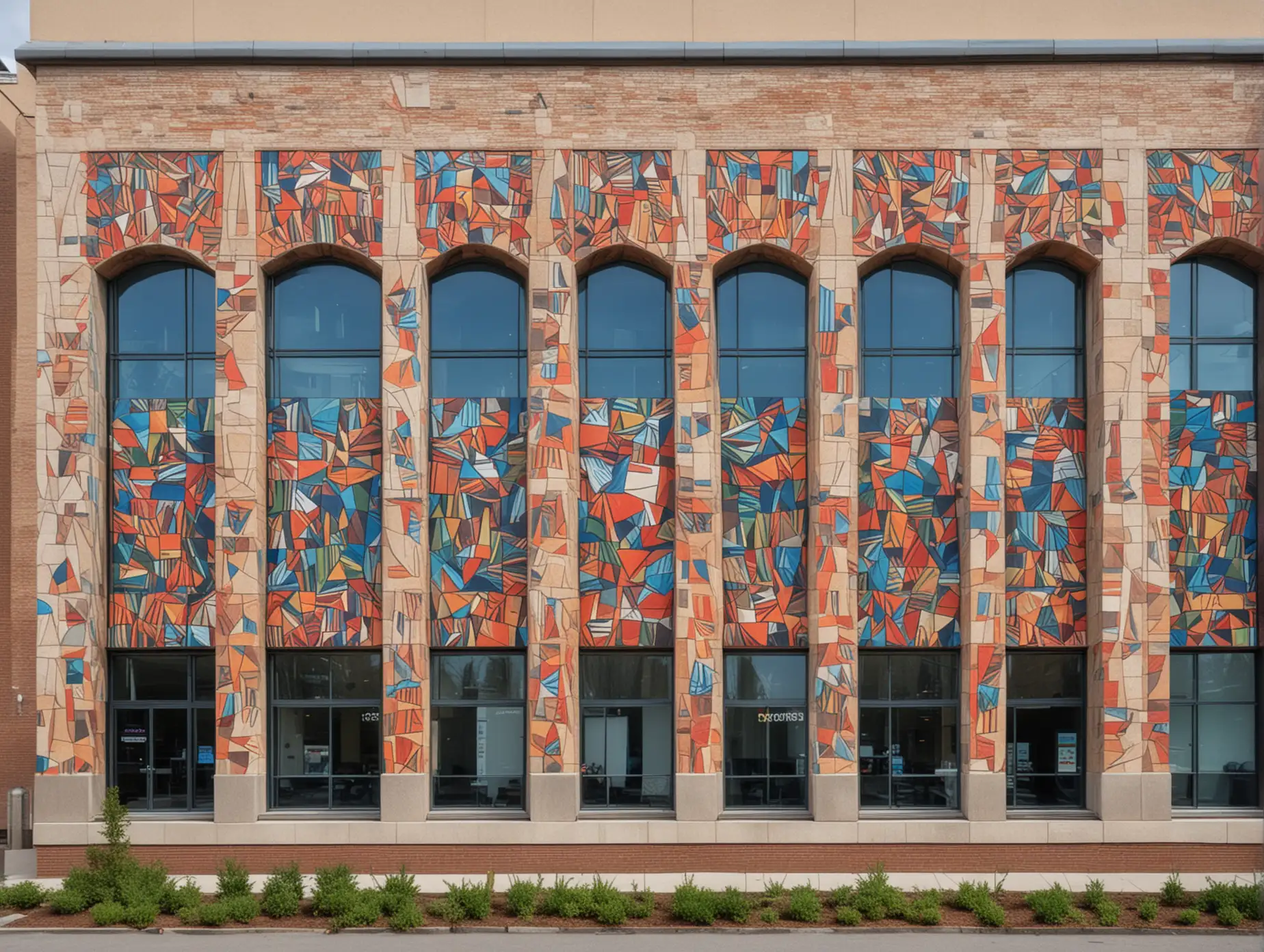 Supergraphics on a tetra building with a tetra theme, done in a decorative style