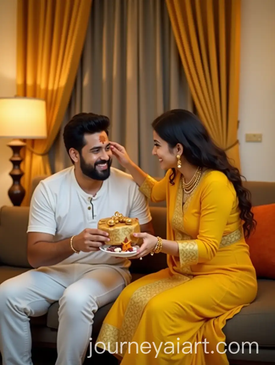 Siblings-Celebrating-Bhai-Dooj-in-a-Modern-Indian-Living-Room