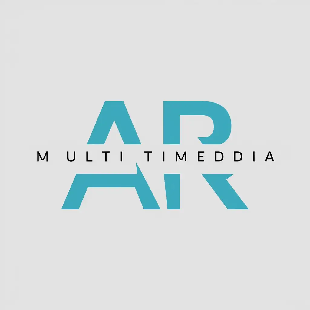 a vector logo design,with the text "AR Mulltimedia", main symbol:A minimal logo of a company named AR Multimedia. The letters AR in light blue and the word Multimedia in black. The word Multimedia is in the center of AR which in turn is cut off by the writing,Minimalistic,be used in Technology industry,clear background