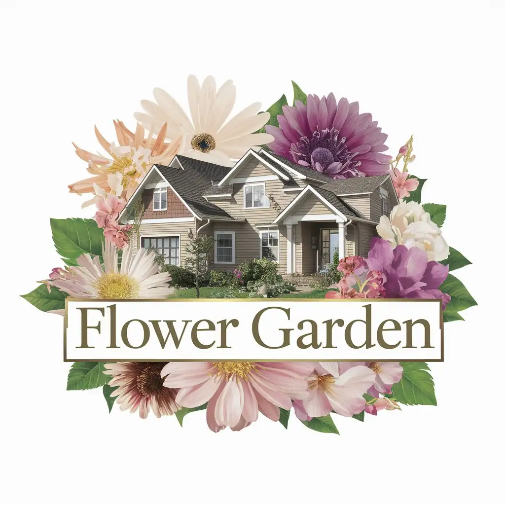 a logo design,with the text "Flower Garden", main symbol:House flowers,Moderate,clear background