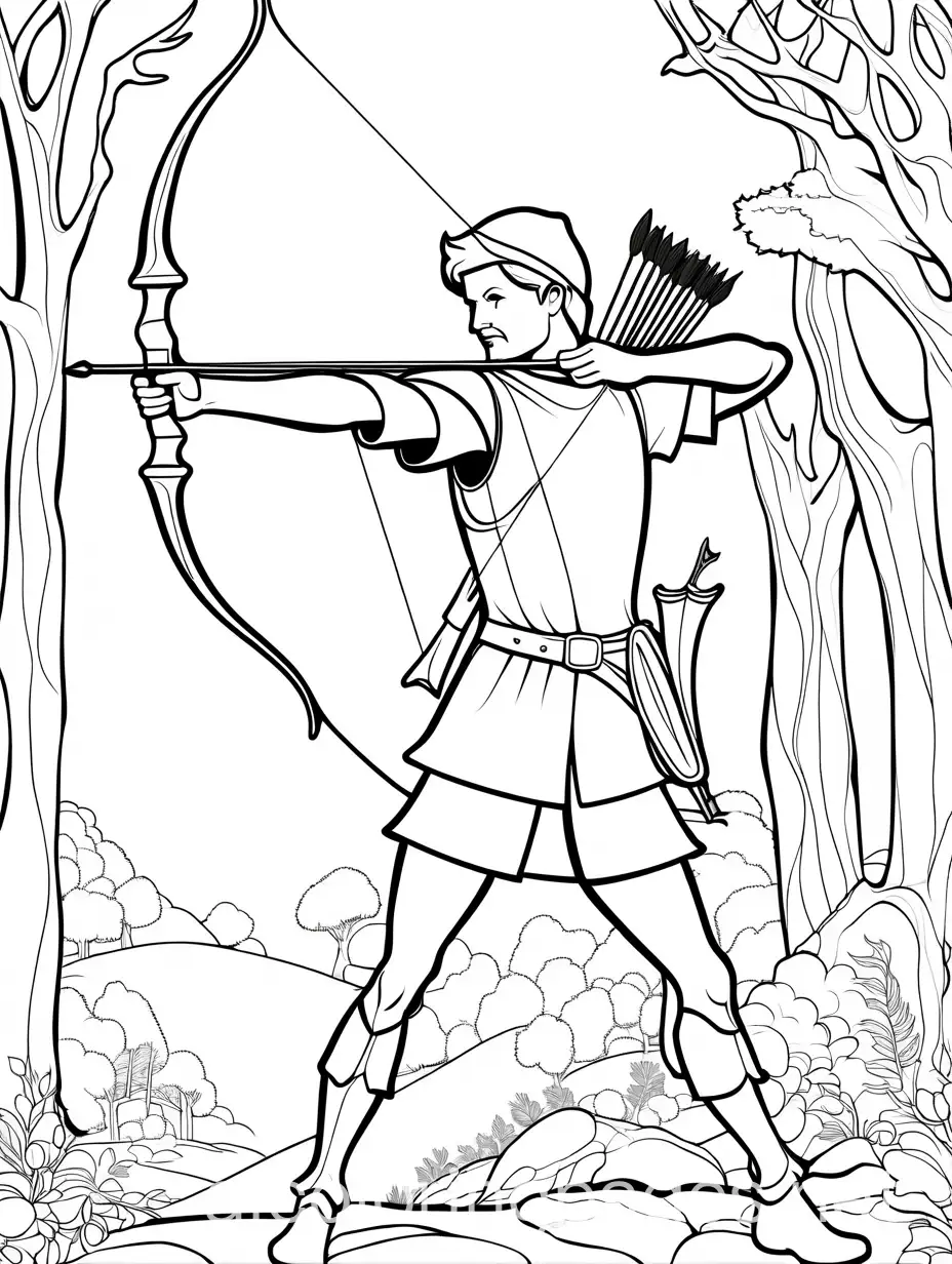 Robin-Hood-Shooting-Deer-Coloring-Page