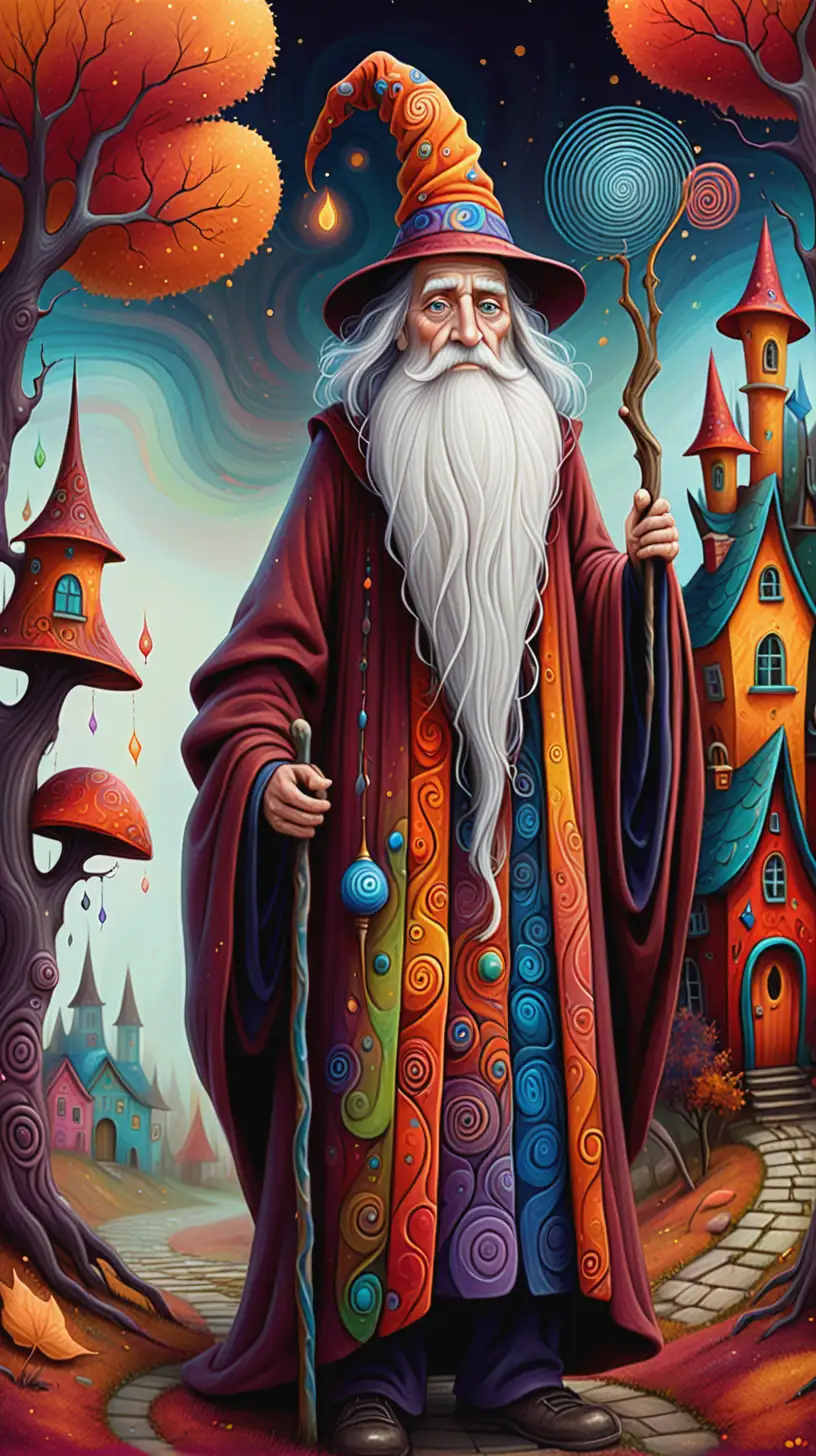 Melancholic Wizard in a Whimsical Autumn Landscape