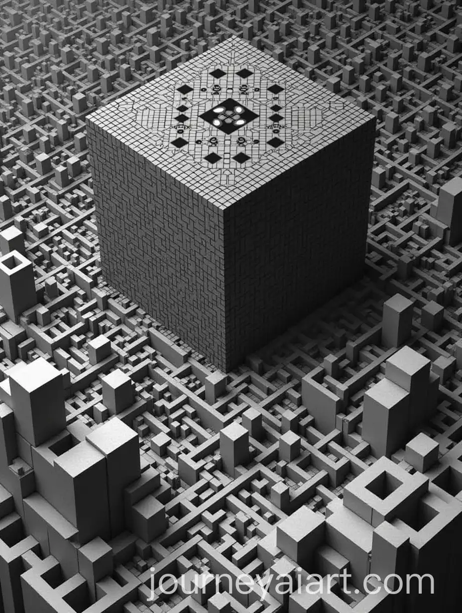 Surreal-BlackandWhite-Hypercube-Fractal-Inspired-by-MC-Escher