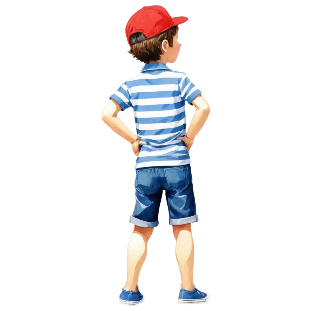 Cheerful-Animated-Little-Boy-PNG-with-Red-Hat-and-BlueWhite-Striped-Shirt-Perfect-for-Kids-Designs