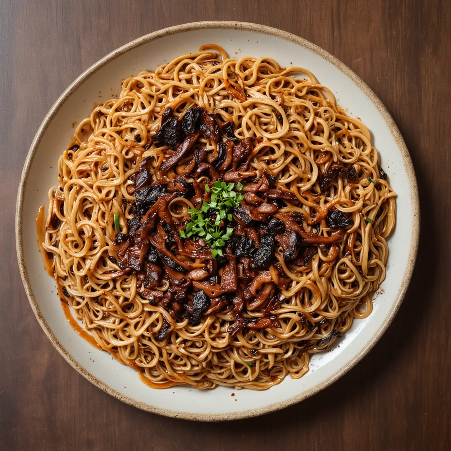 burnt noodles, in a flat plate