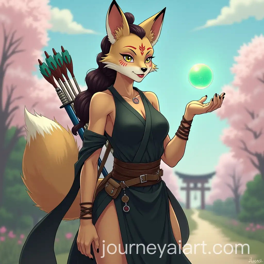 Kitsune-Fantasy-Image-PromptMystical-Kitsune-Woman-with-Fox-Traits-and-Soul-Magic-in-a-Cherry-Blossom-Landscape
