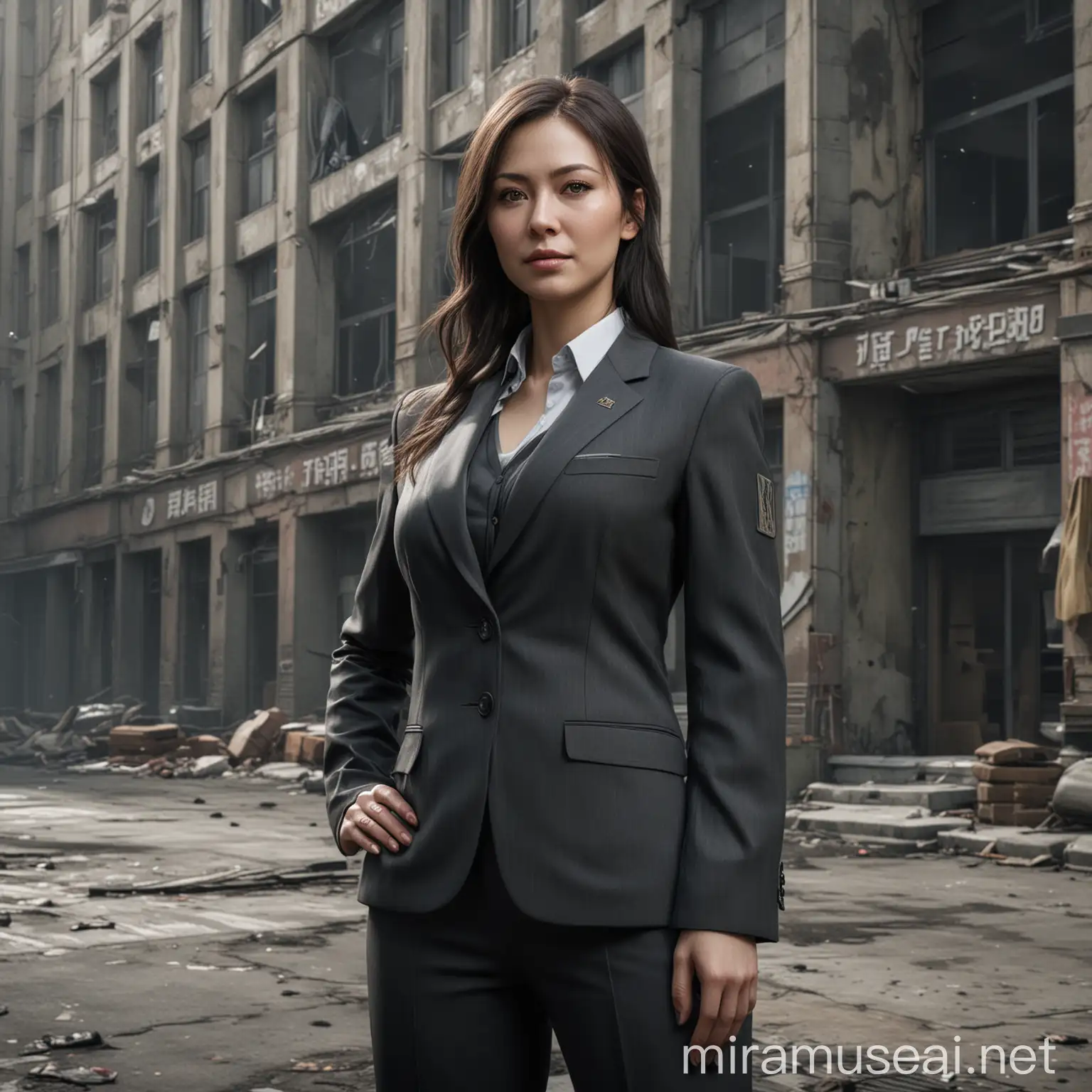 Female Trader from Escape from Tarkov in Business Suit at TerraGroup Building