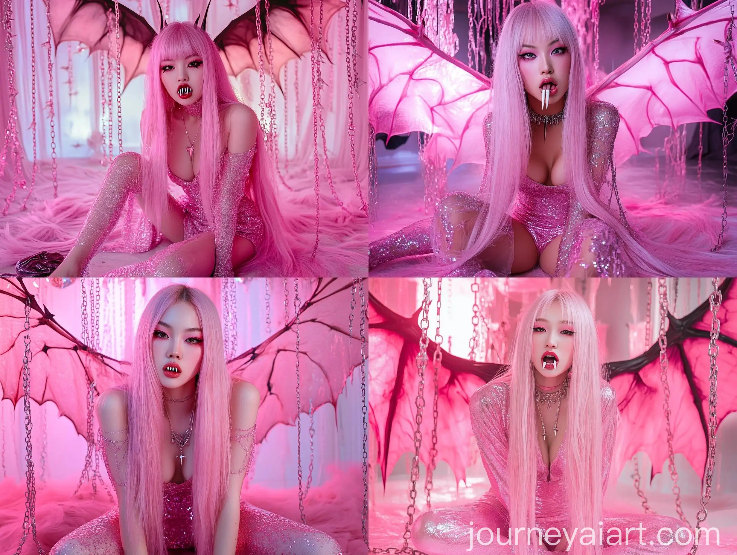 Asian-Woman-with-Pastel-Pink-Hair-and-Vampire-Elements-in-Theatrical-Setting