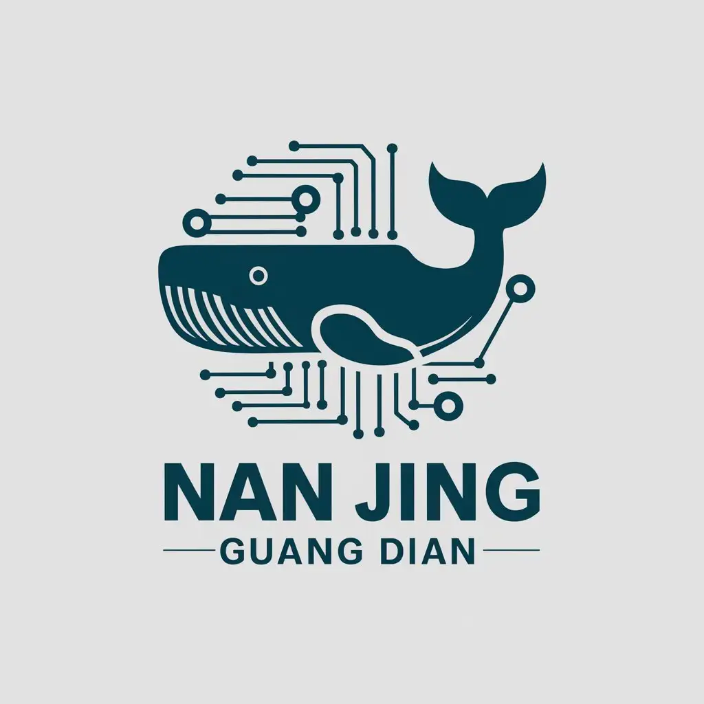 a vector logo design,with the text "Nan jing Guang Dian", main symbol:whale circuit board,complex,be used in Technology industry,clear background