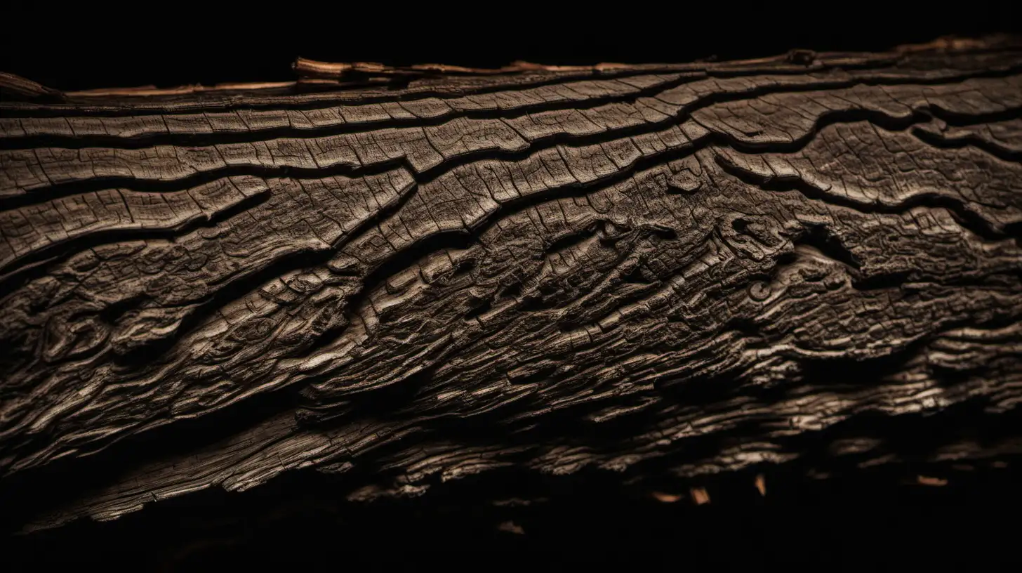 Dark Night Scene with Old Wooden Tree Bark