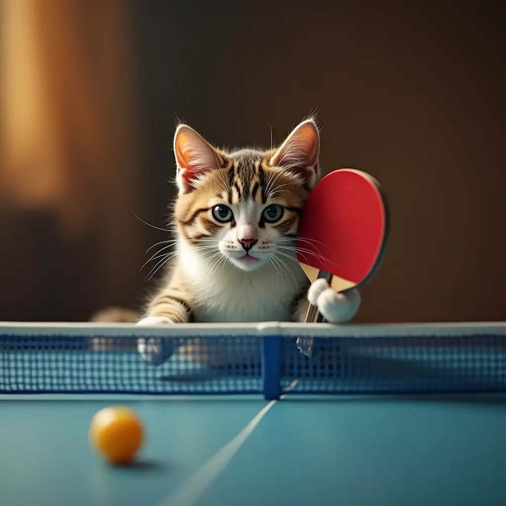 Playful-Cat-Engaged-in-Ping-Pong-Game