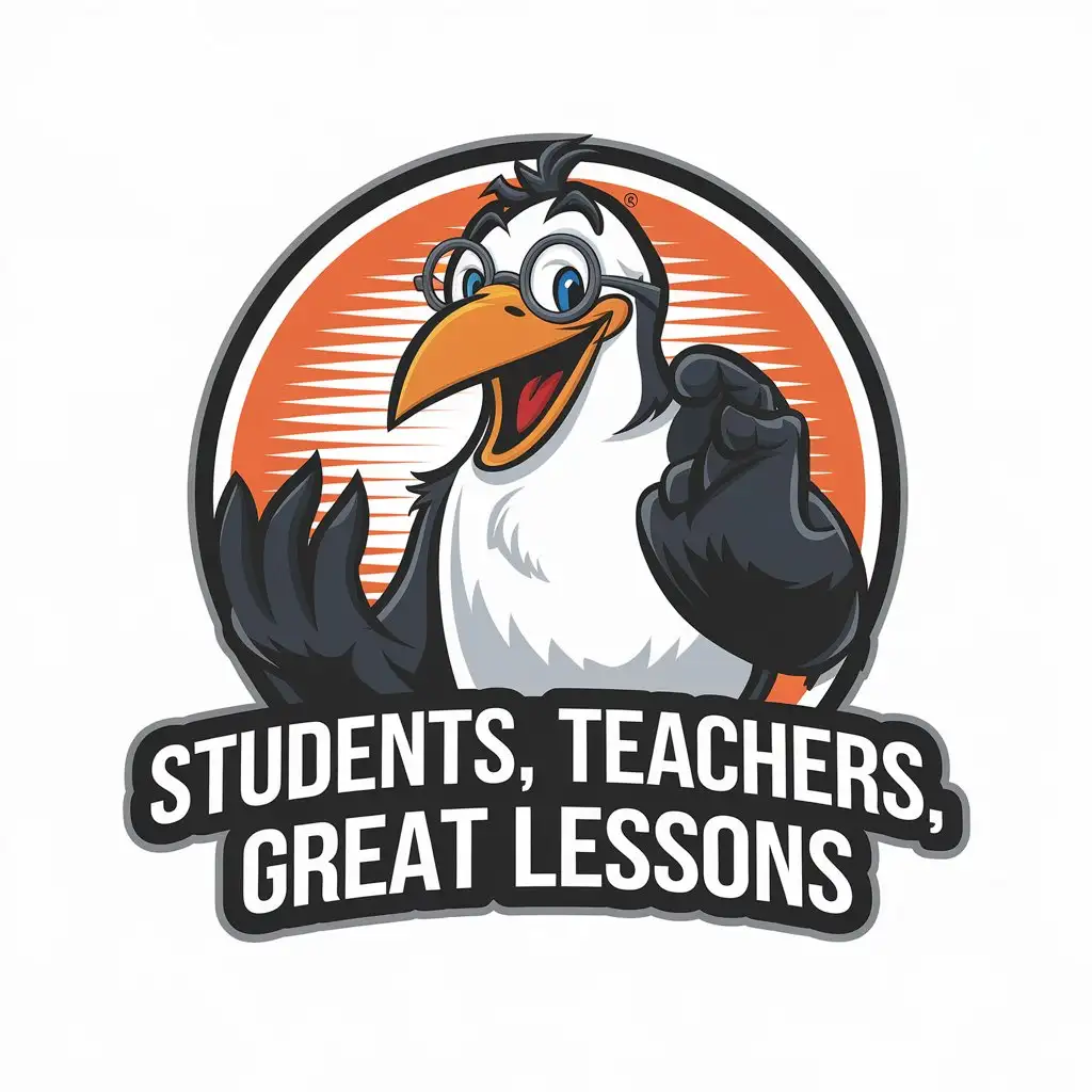 LOGO Design For Education Vector Logo with Funny White Crow in Glasses Giving a Speech