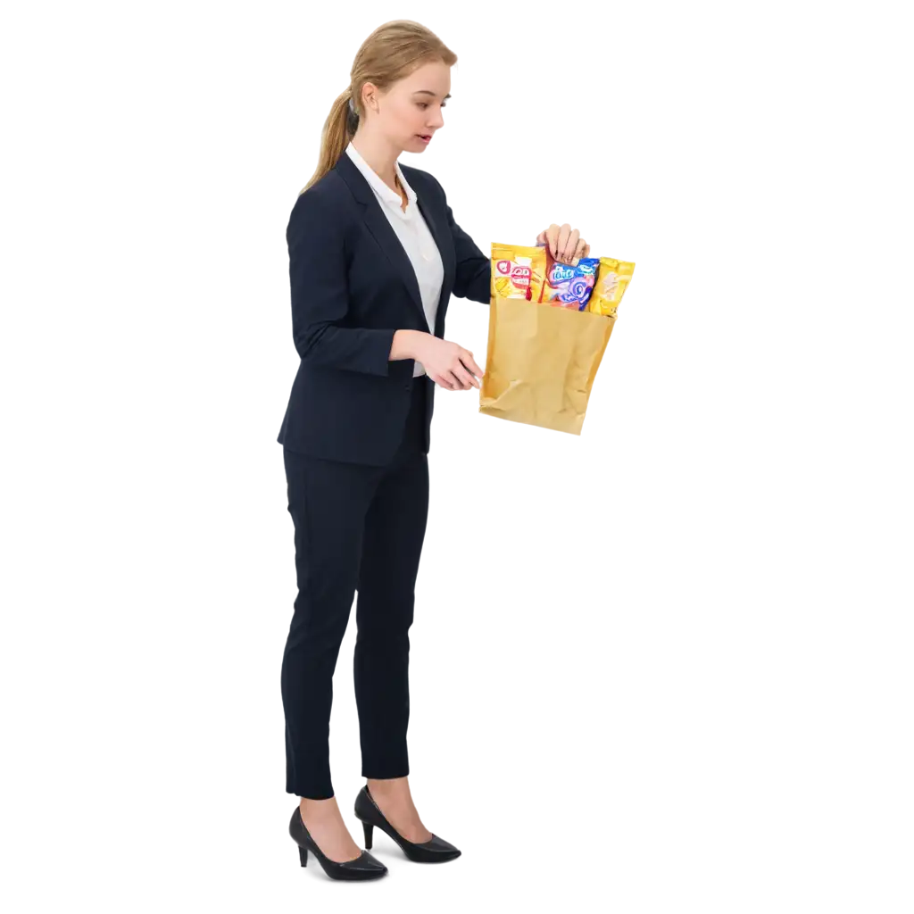 PNG-Image-of-an-Office-Female-Worker-Holding-Smiths-Chips-Packets-HighQuality-and-Versatile-for-Various-Applications