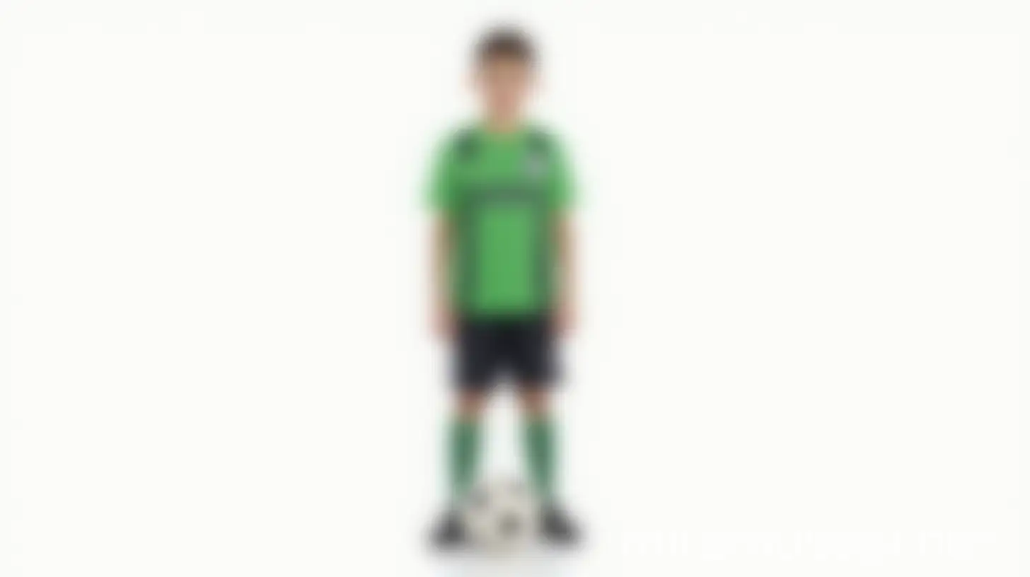 Teenage Boy in Green Striped Soccer Jersey with Ball