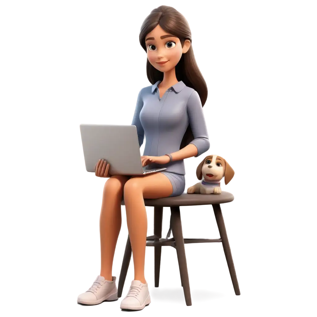 Cute-Girl-with-Laptop-Sitting-on-Dogs-Lap-PNG-3D-Cartoon-Image-for-Versatile-Use