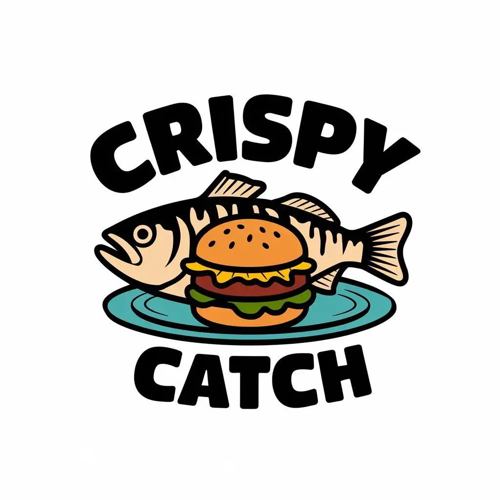 LOGO Design for Crispy Catch Vector Logo with Fish Burger and Crispy Food Theme