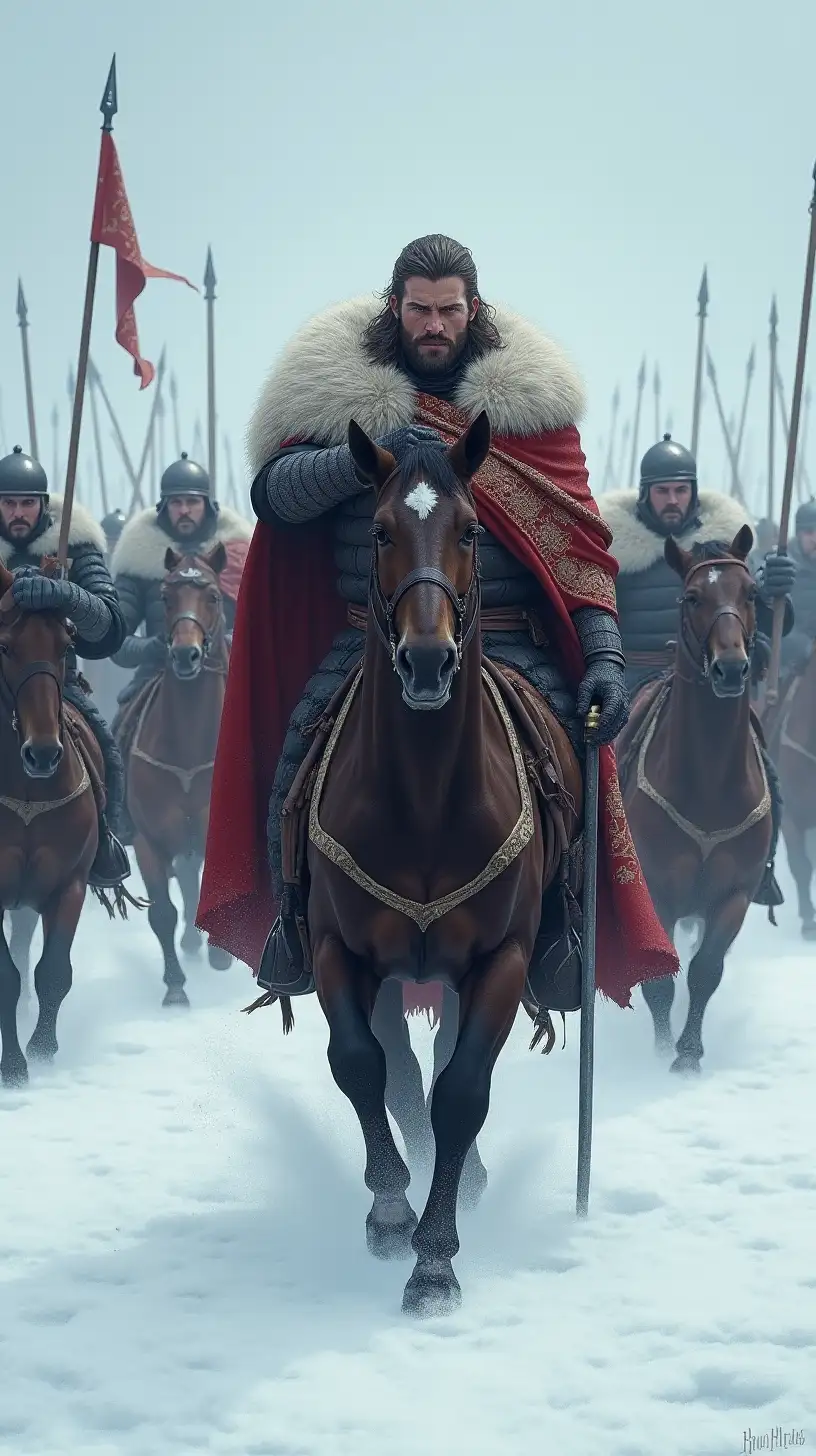 Alexander Nevsky Leading Troops in the Epic Battle of Ice on Lake Chud