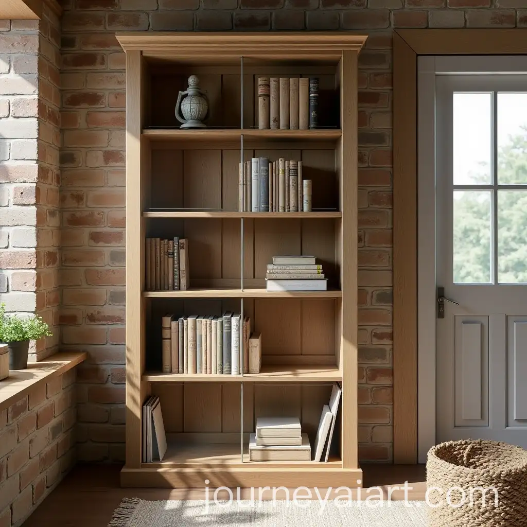 Rustic-Oak-Bookcase-with-Vintage-Accents-in-Cozy-Farmhouse-Setting