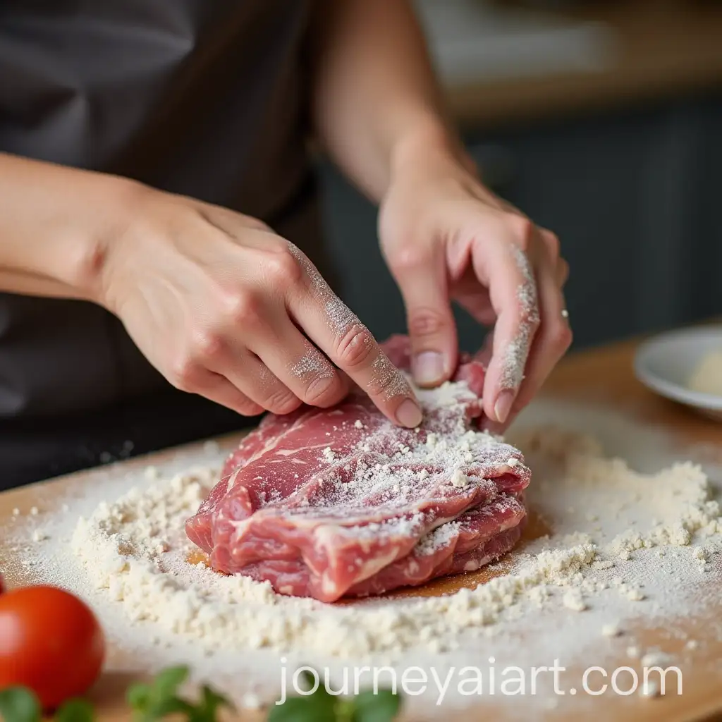 Female-Cook-Preparing-Dishes-from-Flour-for-SemiFinished-Meat-Products-Manufacturer-Logo
