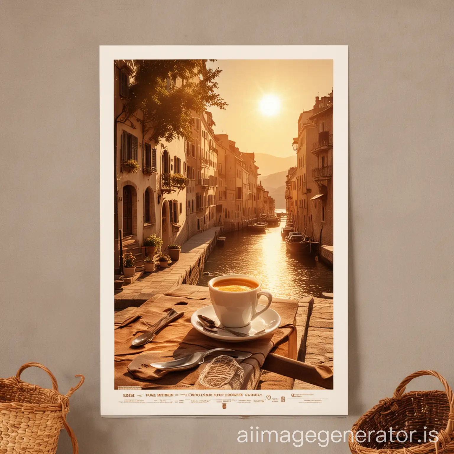 coffee warm sun European style high-end travel poster