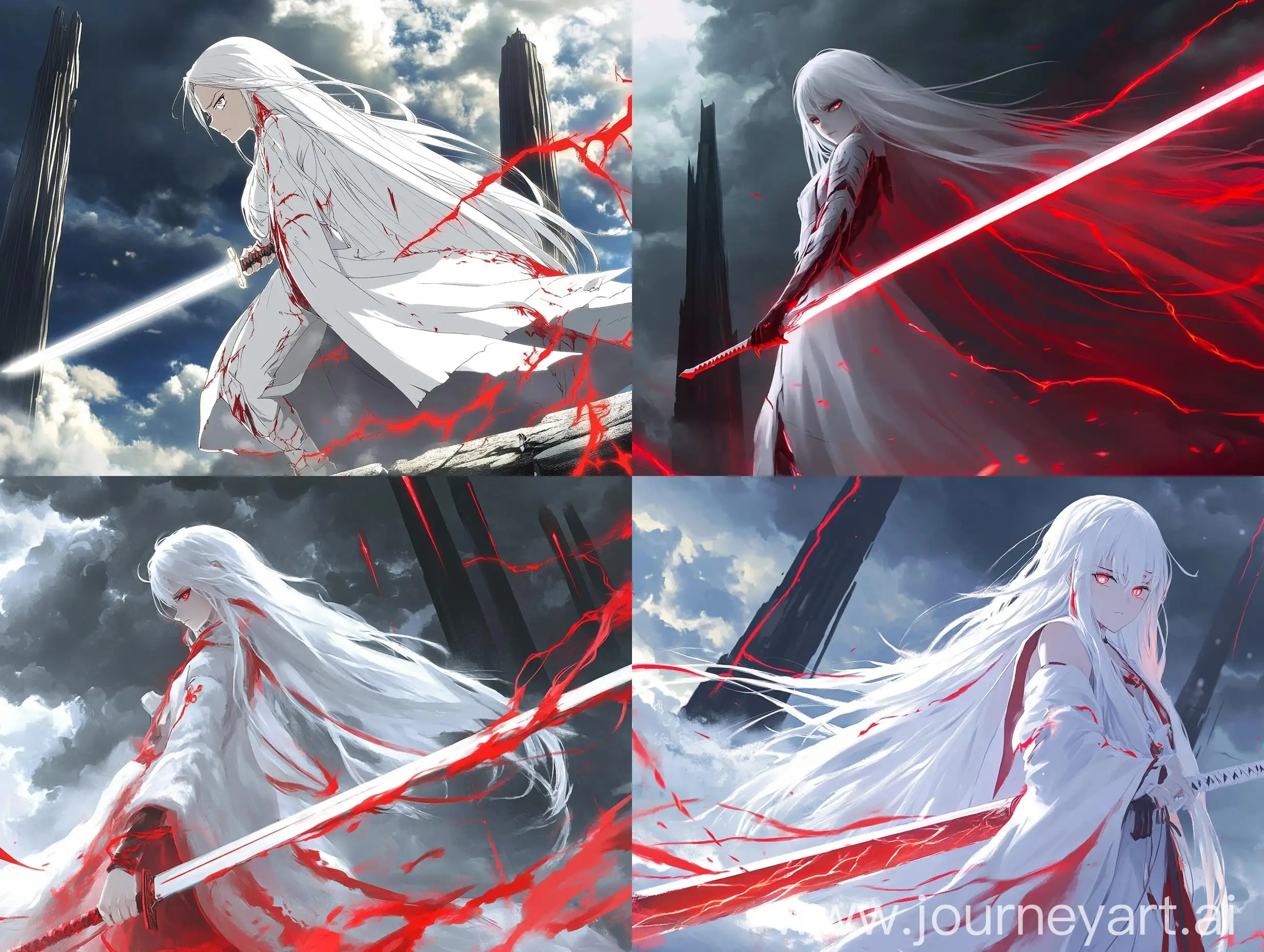 Anime-Girl-with-White-and-RedTipped-Hair-and-Lightning-Sword-in-Split-Sky