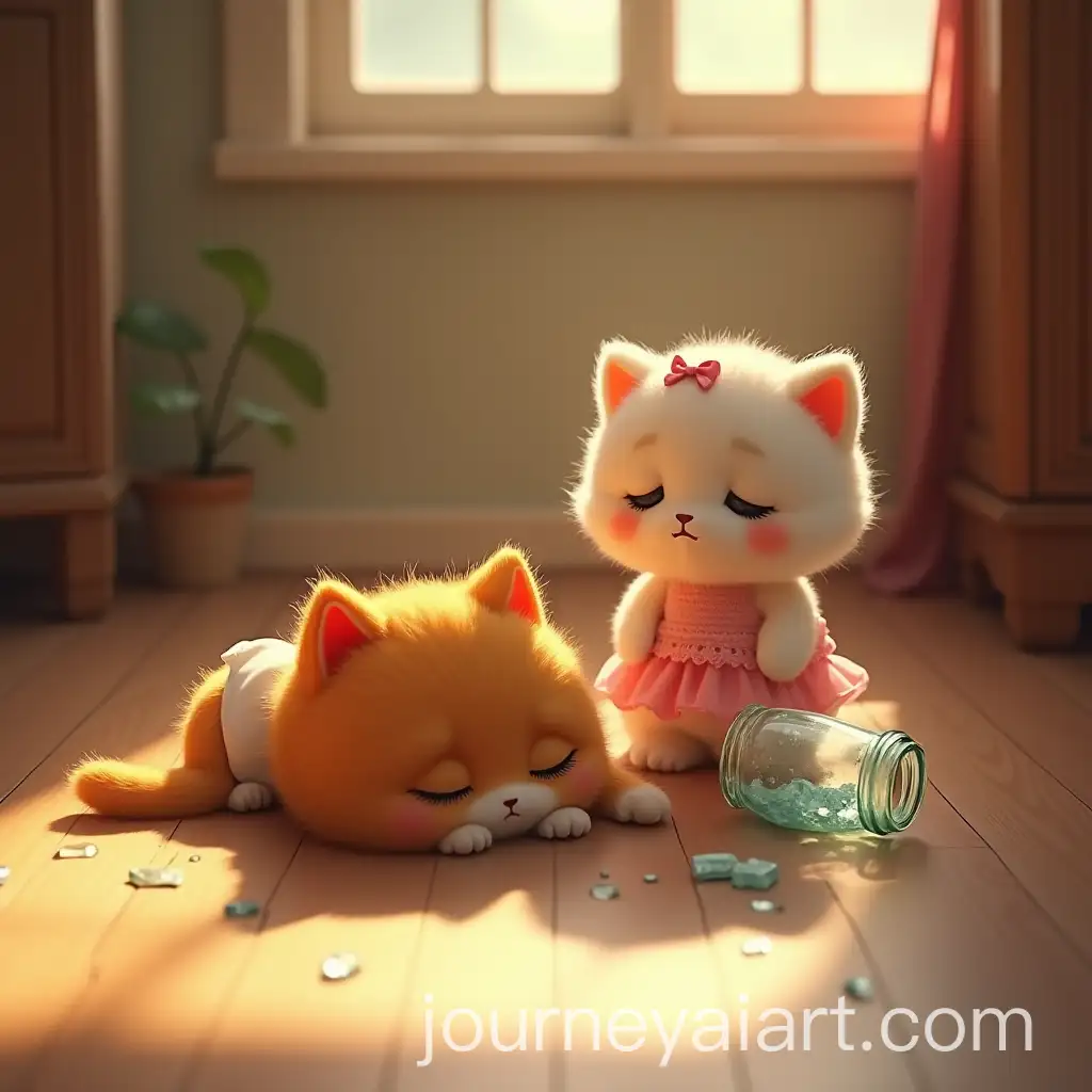 Emotional-Scene-of-Mourning-White-Kitten-with-Motionless-Orange-Kitten