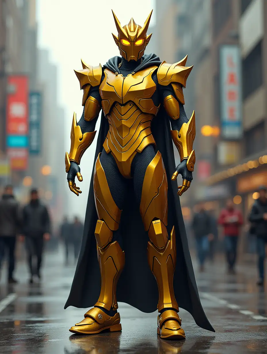 Kamenrider Gold, realistic, full body, city