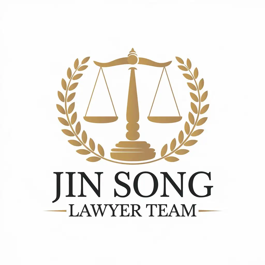 a vector logo design,with the text "Jin Song Lawyer Team", main symbol:golden,Minimalistic,be used in Legal industry,clear background