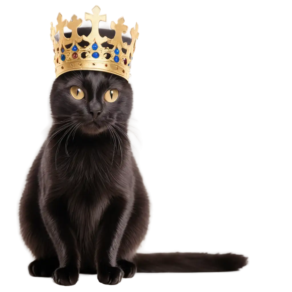 Premium-PNG-Image-of-a-Black-Cat-with-a-King-Hat-Explore-Its-Whimsical-Charm