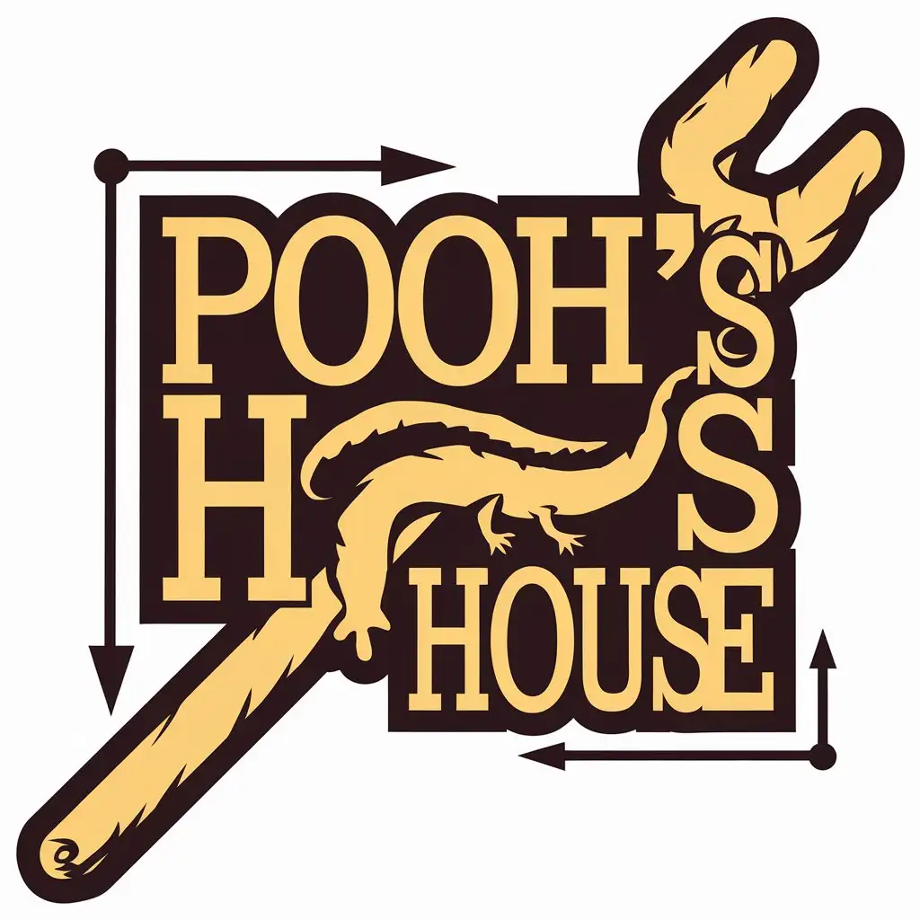 a vector logo design,with the text "Pooh's house", main symbol:Salamander stick,complex,be used in Animals Pets industry,clear background