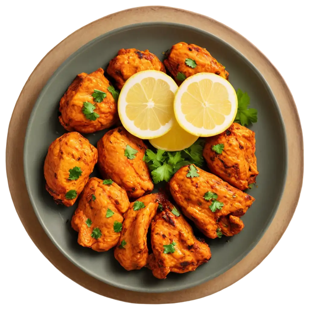 HighQuality-PNG-Image-of-Plate-of-Chicken-Tikka-with-Lemon-Slices-for-Culinary-Food-Branding