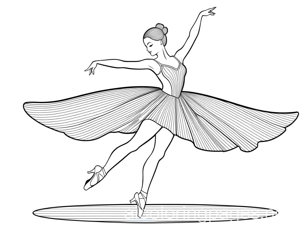 ballerina dancing with high heel shoes, Coloring Page, black and white, line art, white background, Simplicity, Ample White Space. The background of the coloring page is plain white to make it easy for young children to color within the lines. The outlines of all the subjects are easy to distinguish, making it simple for kids to color without too much difficulty