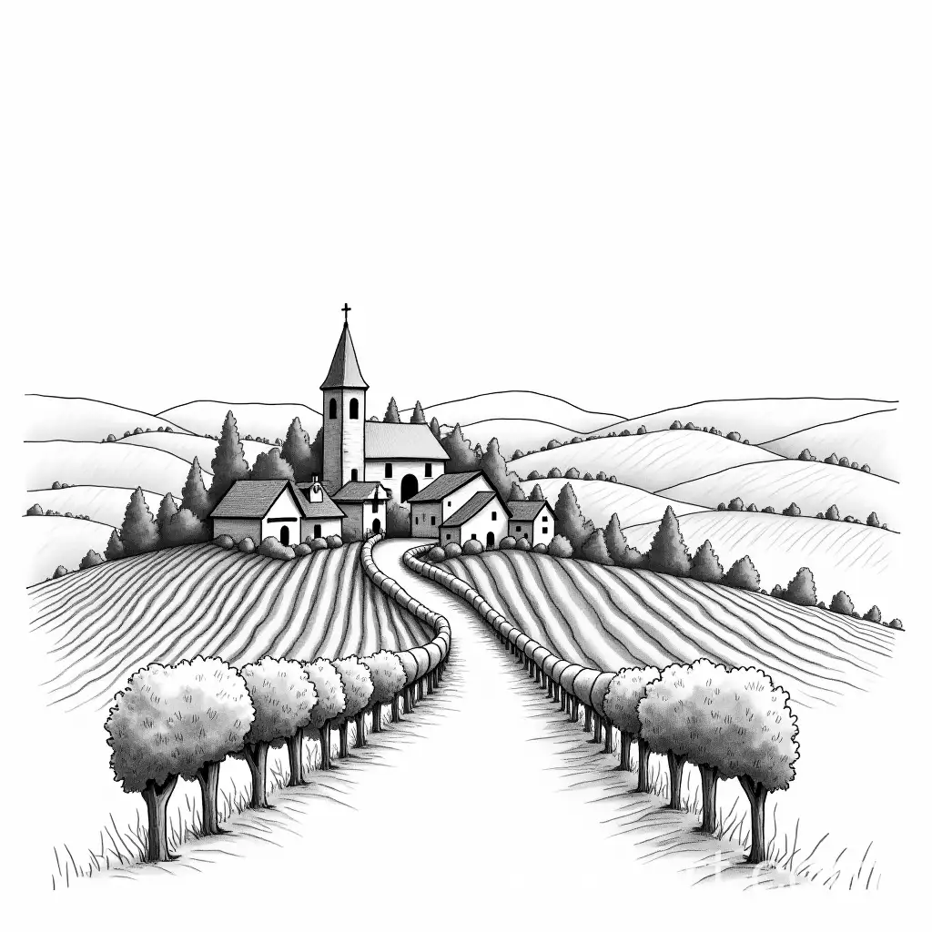 Charming-French-Village-with-Rolling-Vineyards-and-Central-Church