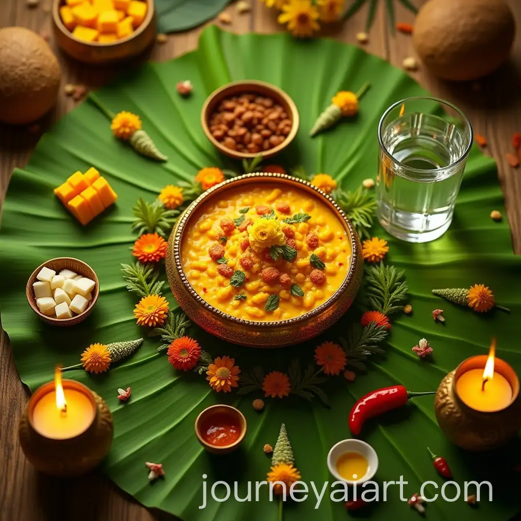 Vibrant-Ugadi-Celebration-with-Traditional-Elements-on-Banana-Leaf