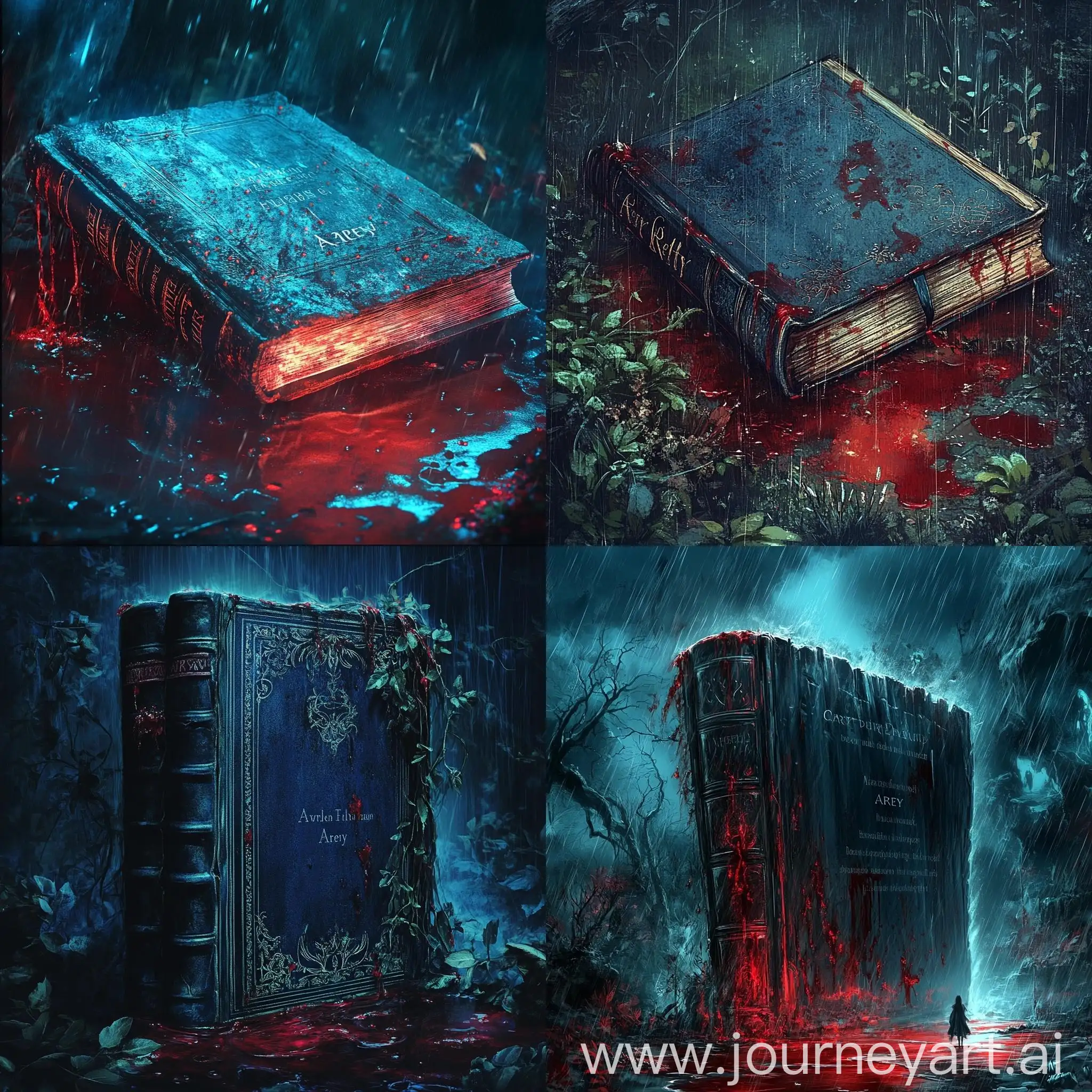 Dark-Fairy-Tale-Album-Cover-with-Book-and-Blood-in-Blue-and-Red-Tones