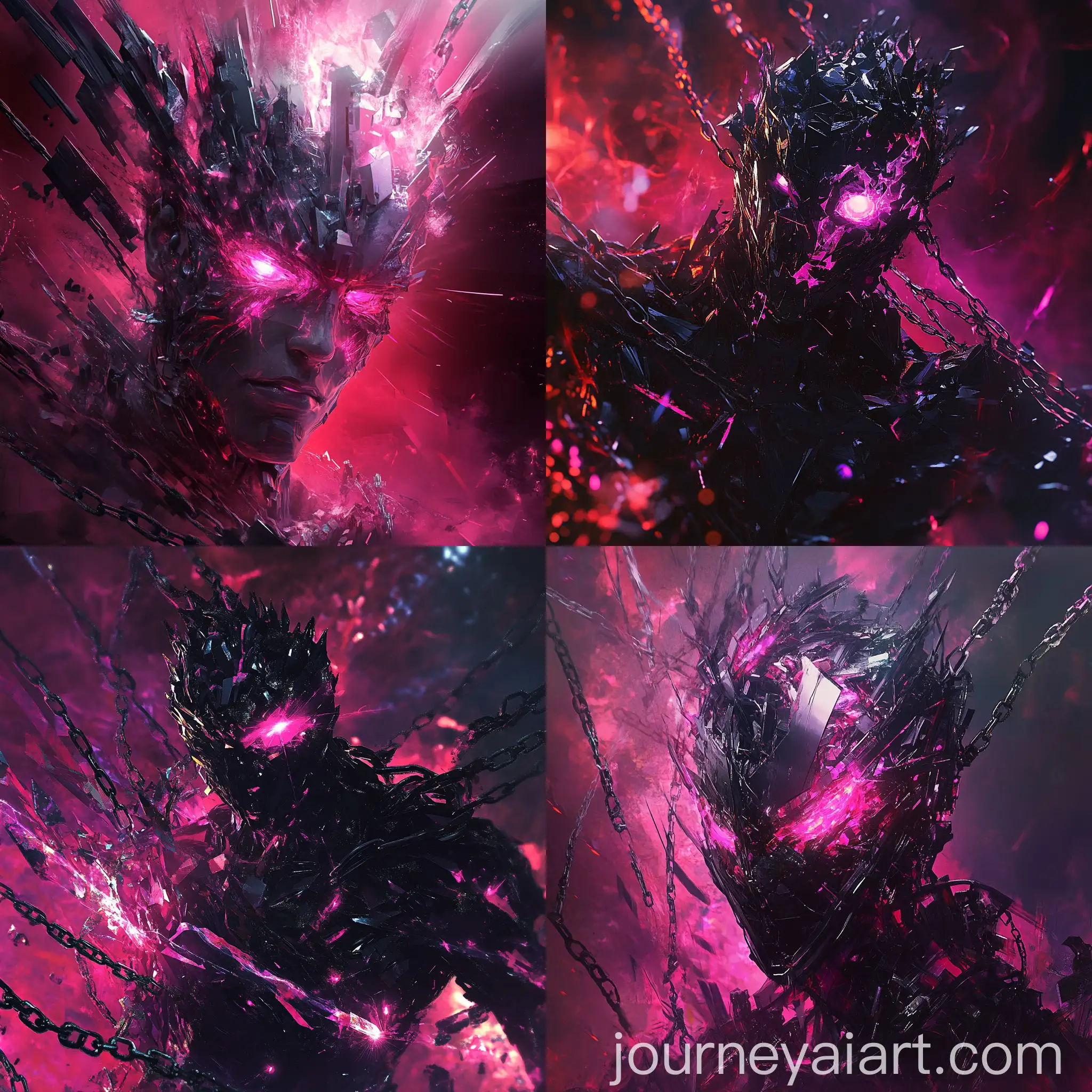 Dark-Crystaline-Figure-with-Glowing-Elements-and-Chains