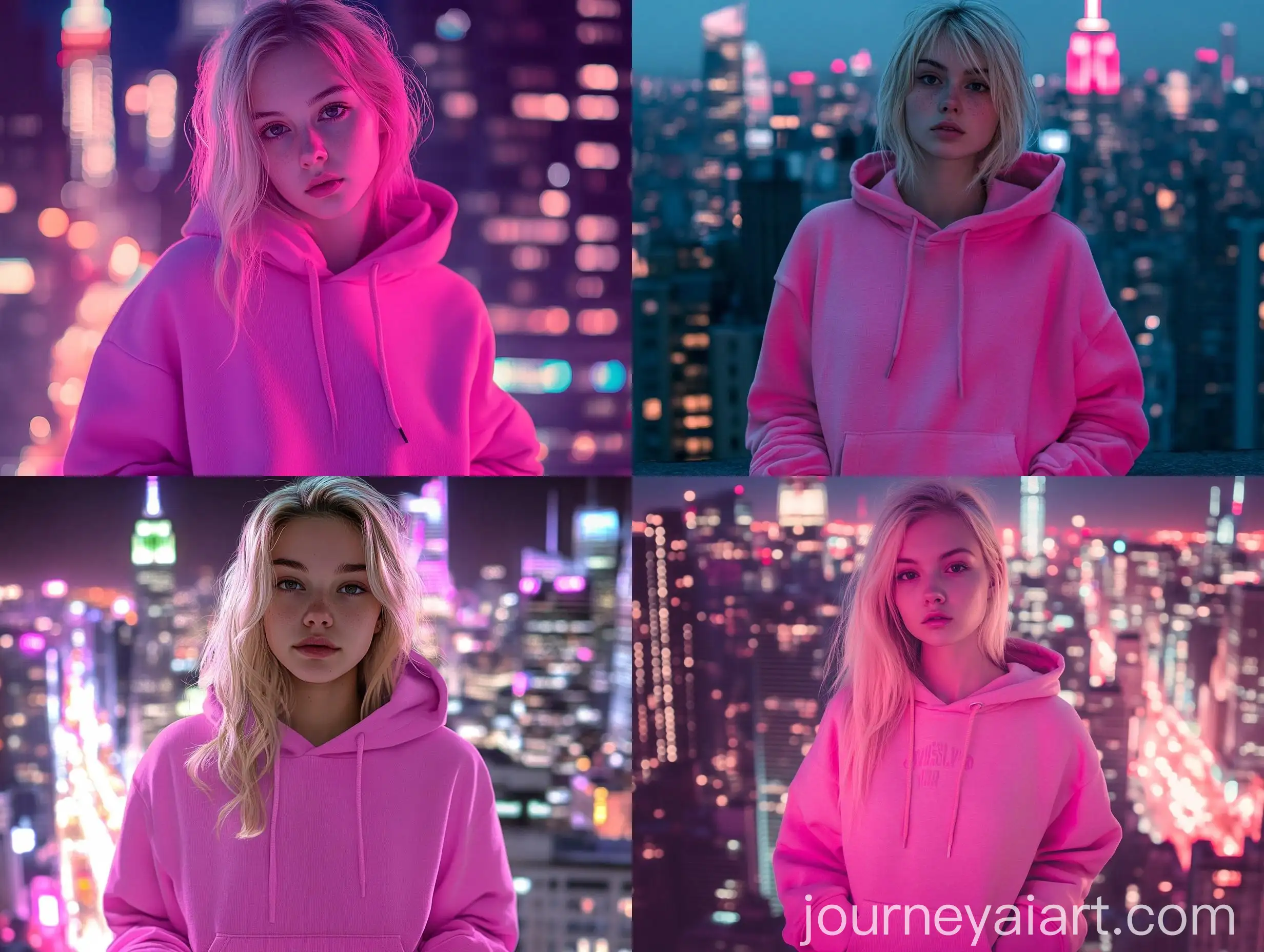 Dramatic-Portrait-of-Russian-Blonde-Girl-in-Oversize-Pink-Hoodie-at-Night-Manhattan-Skyline