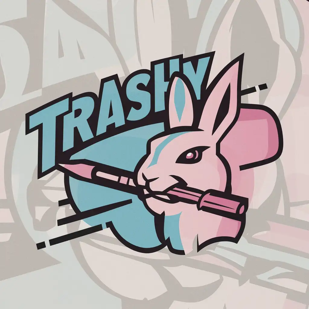 a logo design,with the text "trashy", main symbol:rabbit,derision,bullet,pale blue,pink,gradual change,complex,clear background