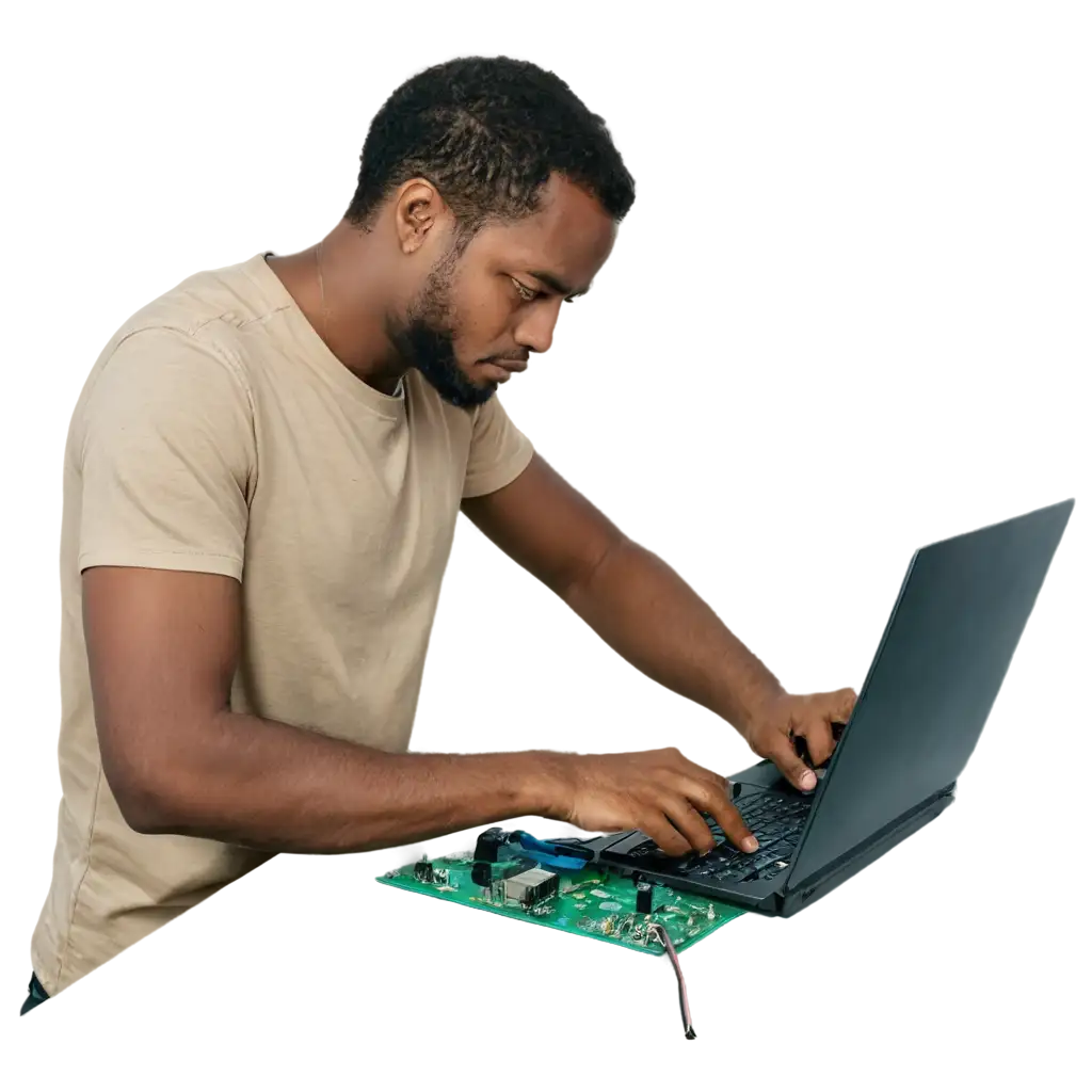 PNG-Image-of-Papua-New-Guinean-IT-Technician-with-Soldering-Iron-Repairing-Computer-Motherboard